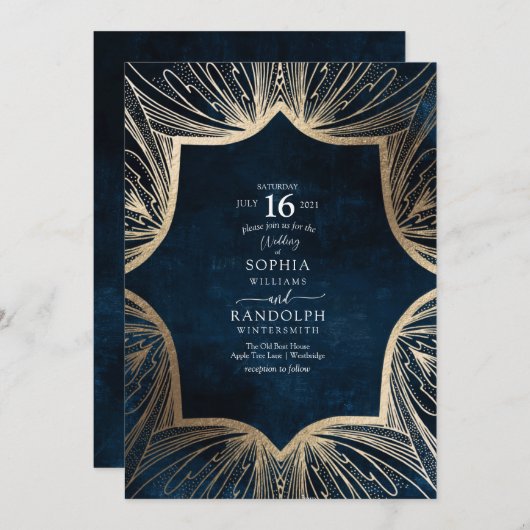 Blauw en goud ingewikkeld patroon kaart (Voorkant / Achterkant)