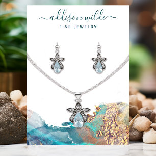 Blauw En Goud Inkt Sieraden Kaart Visitekaartje