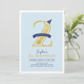 Blauw en goud | Jongen 2e verjaardag Kaart (Staand voorkant)