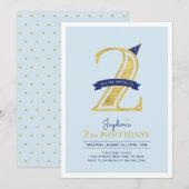 Blauw en goud | Jongen 2e verjaardag Kaart (Voorkant / Achterkant)
