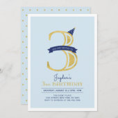 Blauw en goud | Jongen 3e verjaardag Kaart (Voorkant / Achterkant)