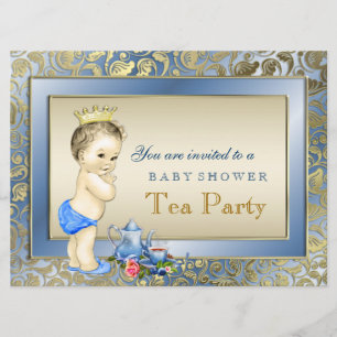 Blauw en Goud Jongens Theepartij Baby Shower Kaart