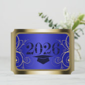 Blauw en Goud Kader Afstuderen Kaart (Staand voorkant)