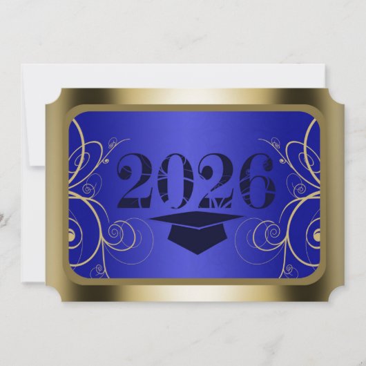 Blauw en Goud Kader Afstuderen Kaart (Voorkant)