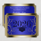 Blauw en Goud Kader Afstuderen Kaart (Voorkant / Achterkant)