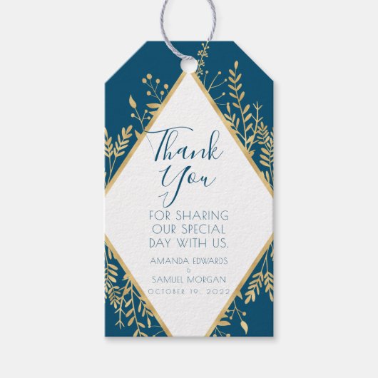 Blauw en Goud Kader Modern Cadeaulabel (Voorkant)
