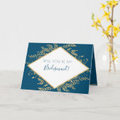 Blauw en Goud Kader Modern Kaart (Gele Bloem)