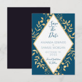 Blauw en Goud Kader Modern Trouwen Bewaar De Datum Save The Date (Voorkant / Achterkant)