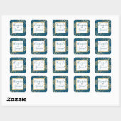 Blauw en Goud Kader Modern Vierkante Sticker (Vel)
