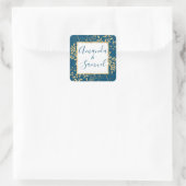 Blauw en Goud Kader Modern Vierkante Sticker (Tas)