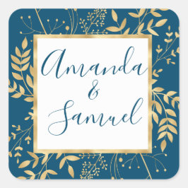 Blauw en Goud Kader Modern Vierkante Sticker