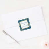 Blauw en Goud Kader Modern Vierkante Sticker (Envelop)