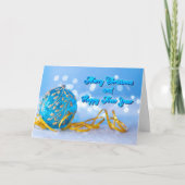 Blauw en Goud Kerst Elegantie Feestdagen Kaart (Voorkant)