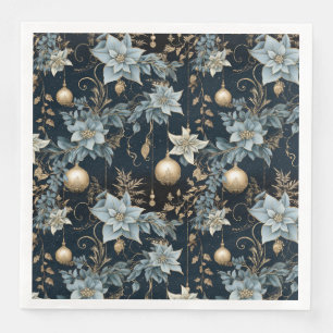 Blauw en goud kerst ornamenten Poinsettia's Servet
