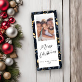 Blauw en Goud Kerstblad Rechthoek Foto Feestdagenkaart