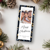 Blauw en Goud Kerstblad Rechthoek Foto Feestdagenkaart