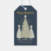 Blauw en goud kerstboom en sterren cadeaulabel (Voorkant)