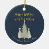 Blauw en goud kerstboom en sterren keramisch ornament (Voorkant)