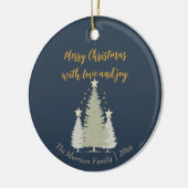 Blauw en goud kerstboom en sterren keramisch ornament (Links)
