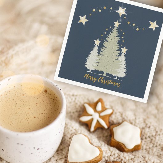 Blauw en goud kerstboom en sterren papier servet