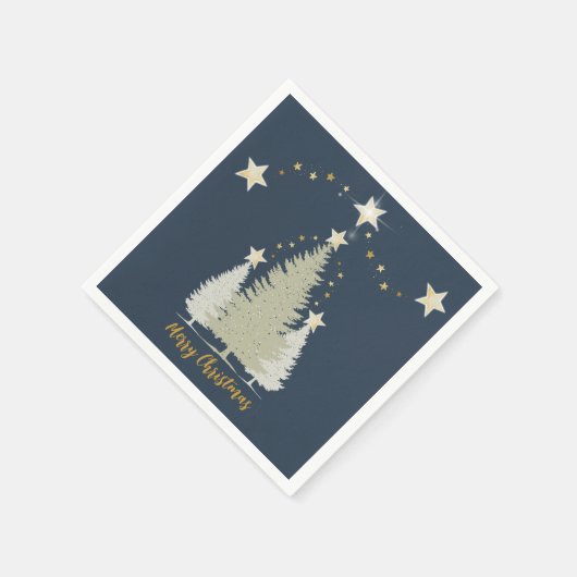 Blauw en goud kerstboom en sterren papier servet (Hoek)