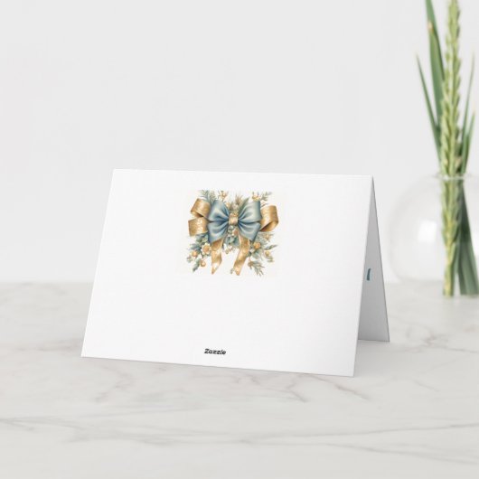 Blauw en Goud Kerstcadeaus en Ornament Design Kaart (Achterkant)