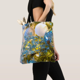 Blauw en goud kerstmagie tote bag