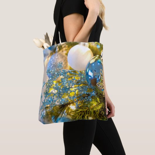 Blauw en goud kerstmagie tote bag (Dichtbij)