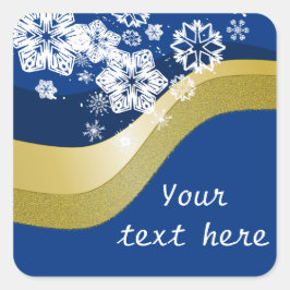 Blauw en Goud Kerstmis Themalabel Vierkante Sticker