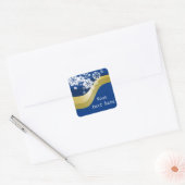 Blauw en Goud Kerstmis Themalabel Vierkante Sticker (Envelop)