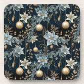 Blauw en Goud Kerstversiering Poinsettias Bier Onderzetter (Voorkant)