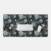 Blauw en Goud Kerstversiering Poinsettias Bureaumat (Keyboard & Muis)