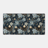 Blauw en Goud Kerstversiering Poinsettias Bureaumat (Voorkant)