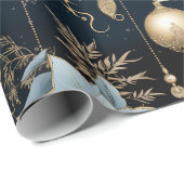 Blauw en Goud Kerstversiering Poinsettias Cadeaupapier (Rol Hoek)