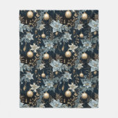 Blauw en Goud Kerstversiering Poinsettias Fleece Deken (Voorkant)