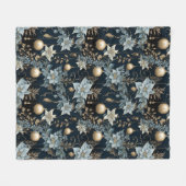 Blauw en Goud Kerstversiering Poinsettias Fleece Deken (Voorkant (Horizontaal))