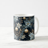 Blauw en Goud Kerstversiering Poinsettias Koffiemok (Voorkant rechts)