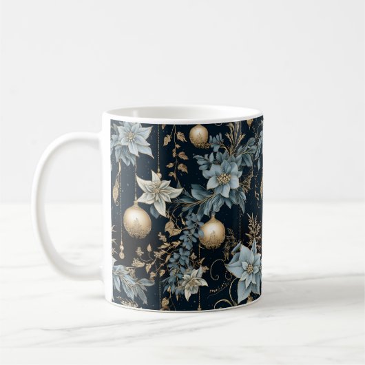 Blauw en Goud Kerstversiering Poinsettias Koffiemok (Links)
