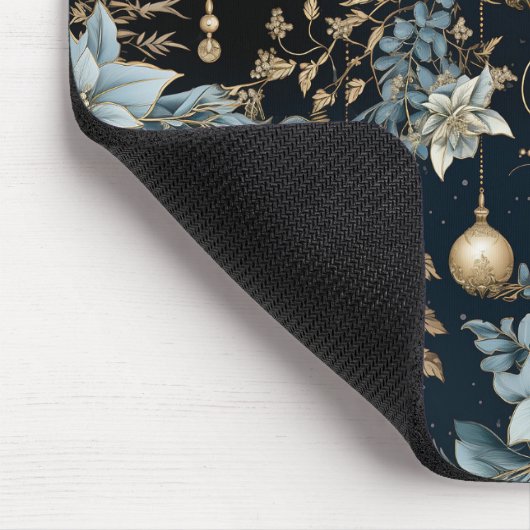 Blauw en Goud Kerstversiering Poinsettias Muismat (Hoek)