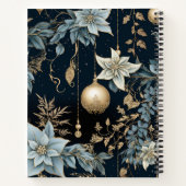 Blauw en Goud Kerstversiering Poinsettias Notitieboek (Achterkant)
