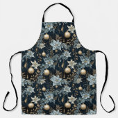 Blauw en Goud Kerstversiering Poinsettias Schort (Voorkant)