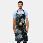 Blauw en Goud Kerstversiering Poinsettias Schort (Gedragen)