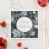 Blauw en Goud Kerstversiering Poinsettias Servet (Insitu)