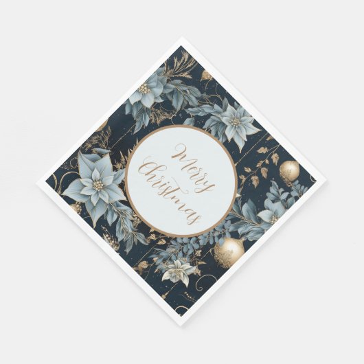 Blauw en Goud Kerstversiering Poinsettias Servet (Hoek)