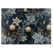 Blauw en Goud Kerstversiering Poinsettias Snijplank (Voorkant)