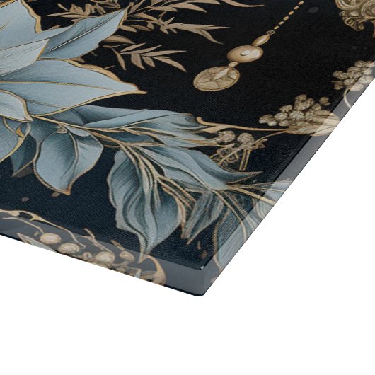 Blauw en Goud Kerstversiering Poinsettias Snijplank (Hoek)