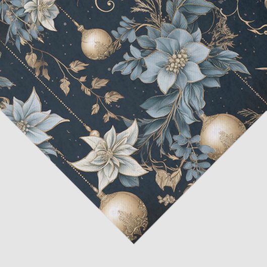 Blauw en Goud Kerstversiering Poinsettias Tissuepapier (Detail)