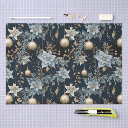 Blauw en Goud Kerstversiering Poinsettias Tissuepapier (Craft)