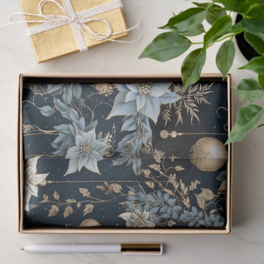 Blauw en Goud Kerstversiering Poinsettias Tissuepapier (Geschenk)