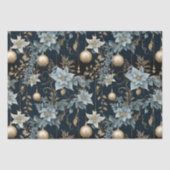 Blauw en Goud Kerstversiering Poinsettias Tissuepapier (Voorkant)
